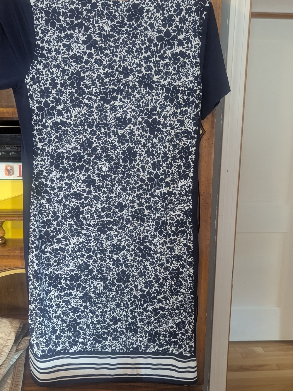 Michael Kors Navy and White Floral Shift Midi Dress